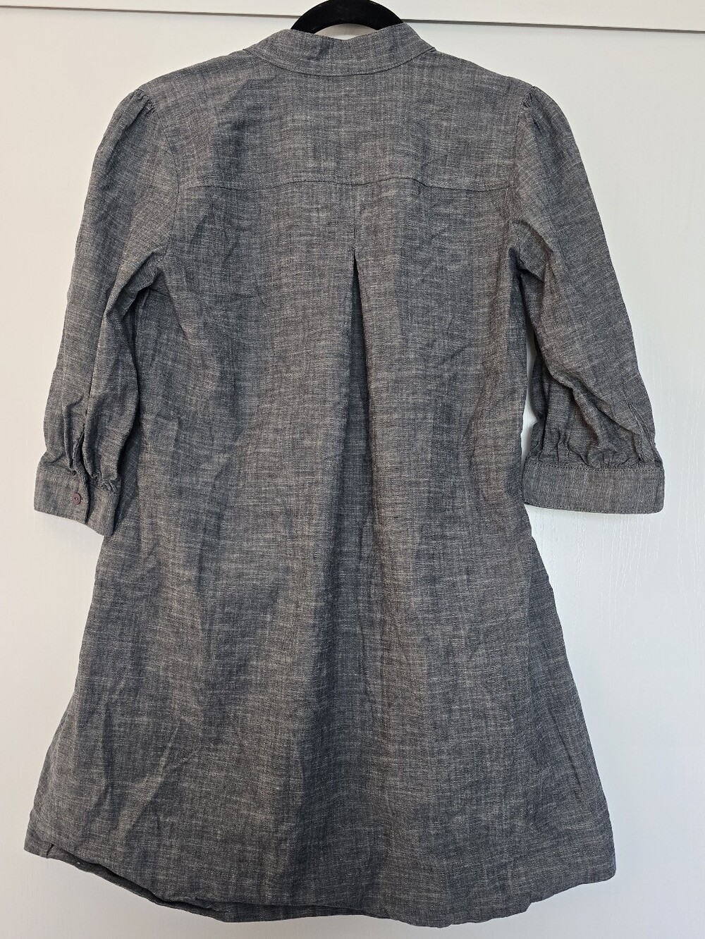 Monteau - Greyish Blue Denim Cotton V-Neck ¾-Sleeve Dress With Pockets - Picture 2 of 4